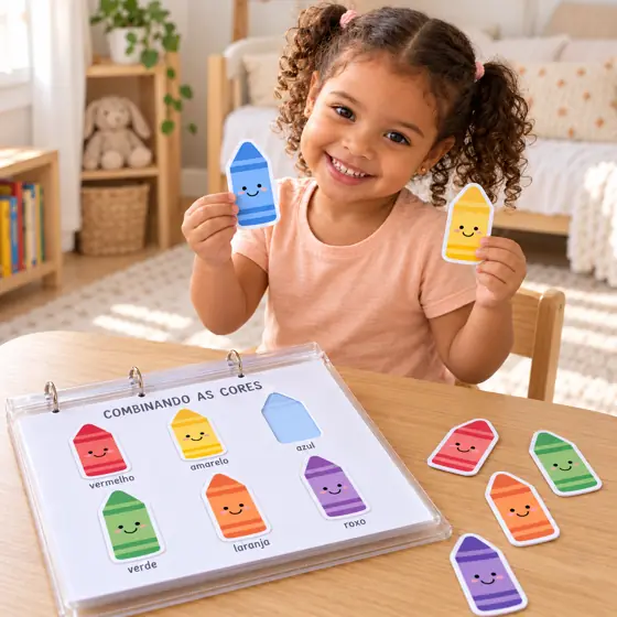 Criança combinando as cores dos gizes