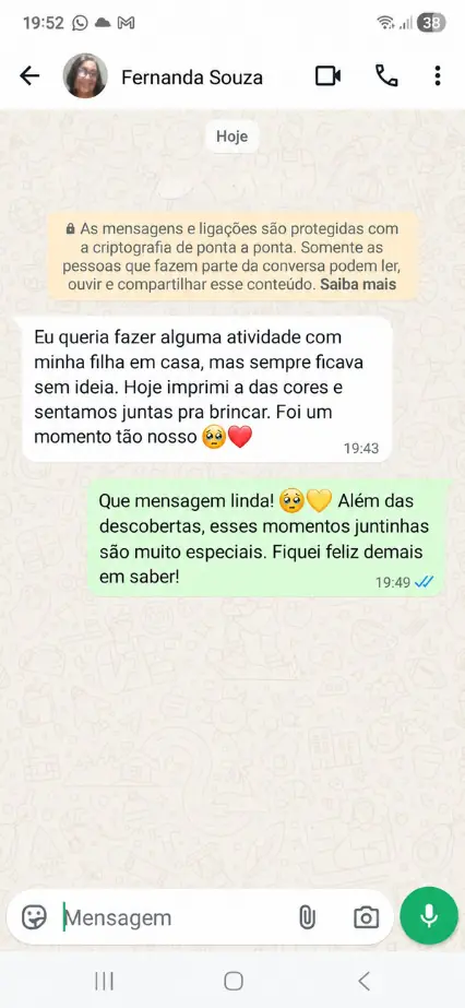 Depoimento de mãe no WhatsApp